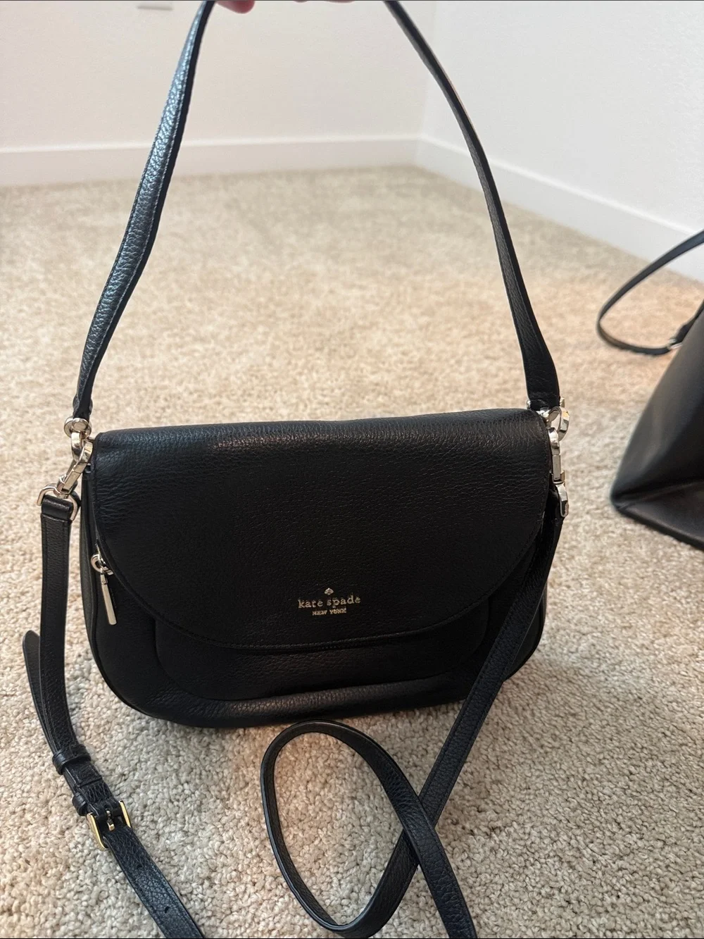 kate spade Black Pebbled Leather Crossbody with Silver Hardware